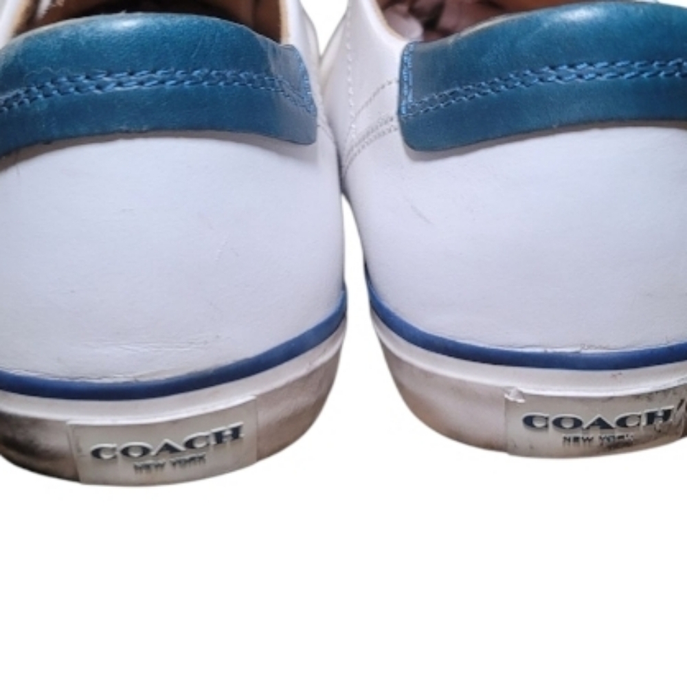 Coach Perkins Men’s Size 11 White And Blue Leather Low Top Sneakers - Picture 4 of 8